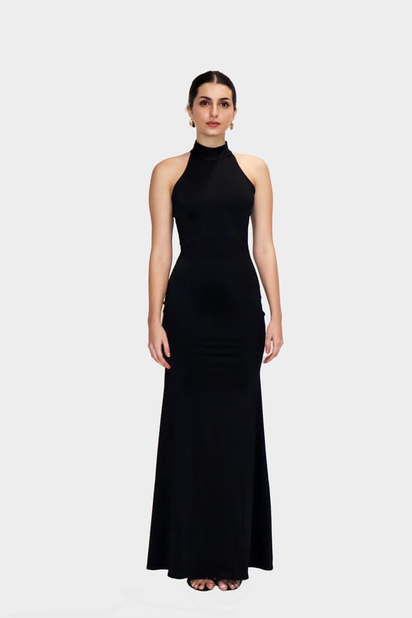 Black Long Halter Neck Maxi Dress - Ether Dress (Onyx) — Select Staples