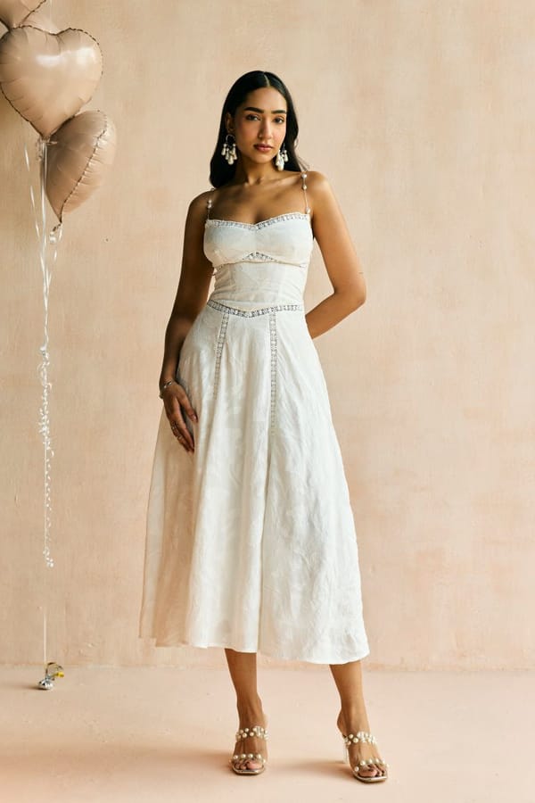 The �lan White Jacquard Lace Dress — Lea Clothing
