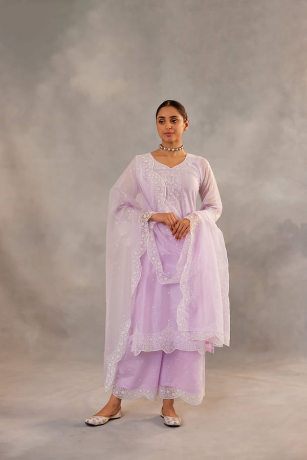 Lavender Chanderi Embroidered Straight Suit Set — NARAYANI VASTRA