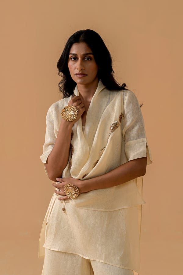 Cream Gauze Linen Cape and Palazzo Co-ord Set — YELL