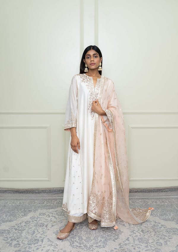 Daisy Ivory Embroidered Choga Kurta Set with Dupatta — Sheetal Batra