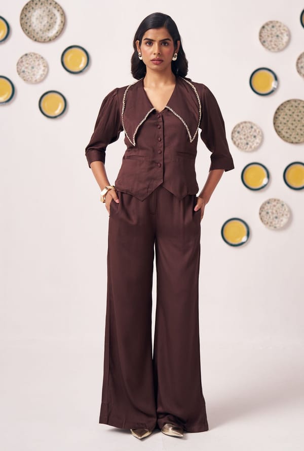 Embellished Waistcoat Top & Wide-Leg Pants Co-Ord Set — Western Era