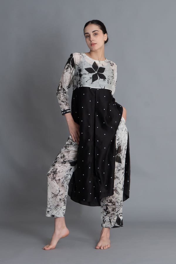 Black Textured Print Dress Co-ord — Khat