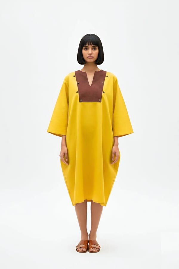 Mango Yellow-Tuscan Red Midi Dress — Neora