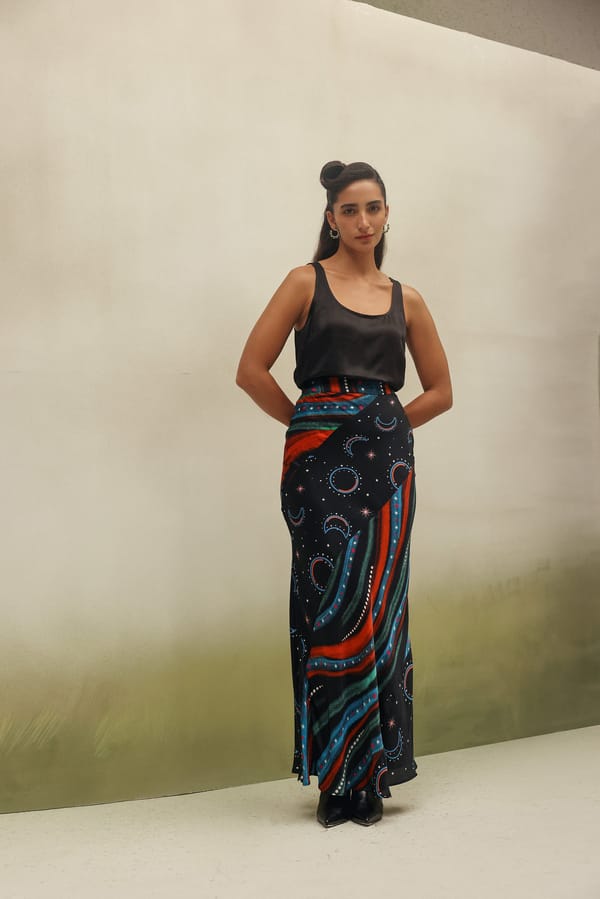 Black Printed Bias-Cut Maxi Skirt — SHOP NOIB