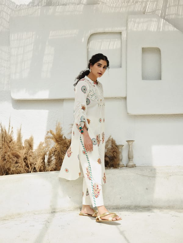 Peach & Green Hamza Print Kurta Set — TASHA INDIA