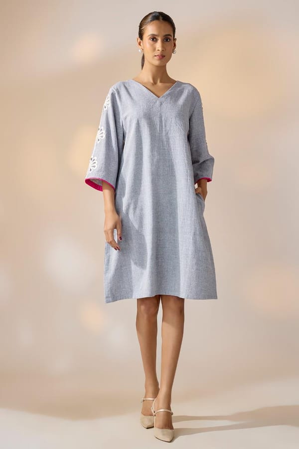 Blue Embroidered Shift Dress — EWOKE STUDIO