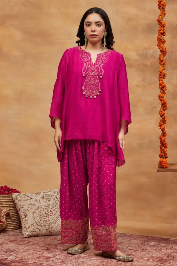 Kedar Gulab Hand Embroidered Banarasi Farshi Set — DAREISS