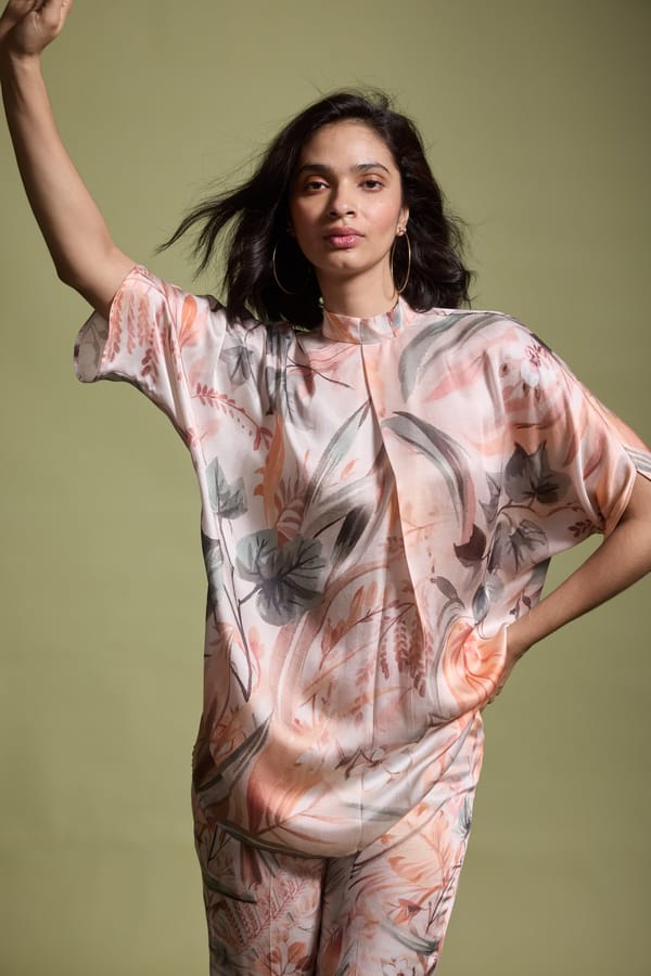 Earth Multi Printed Popover Top with Back Neck Tie — Dash and Dot