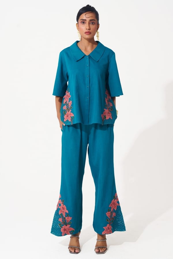Teal Co-ord Set with Side Mesh Detail — Western Era