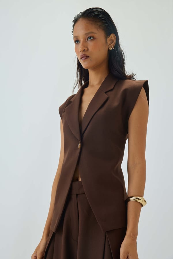 Brown Tailored Longline Waistcoat with Notch Lapel — Shop Staple