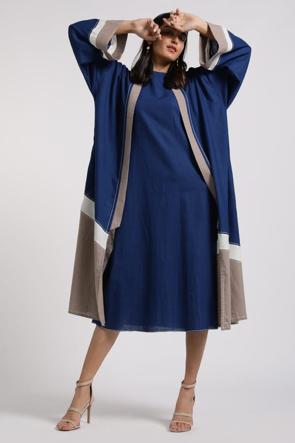Natural Indigo Midi Slip Dress with Overthrow Jacket Set — Madder Much