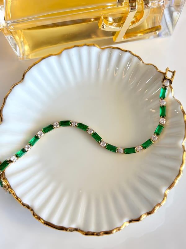 Hazel Green Baguette and Round Stone Tennis Bracelet — Amossh