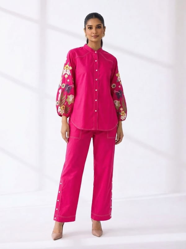 Electric Pink Shirt and Wide-Leg Pants Co-ord Set — RUCHIKA  MALLIKA LABEL