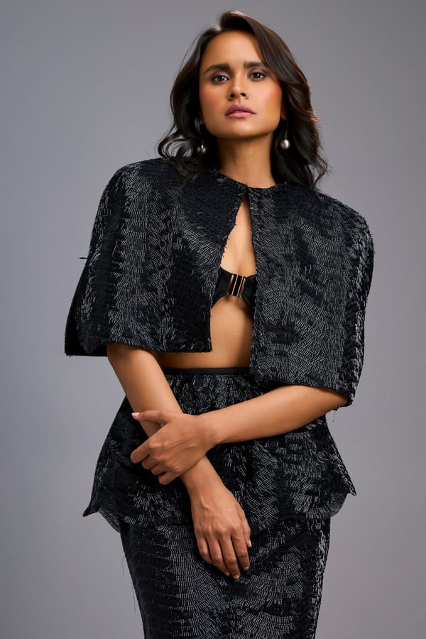 Structured Shimmer Cape — Deepika Arora