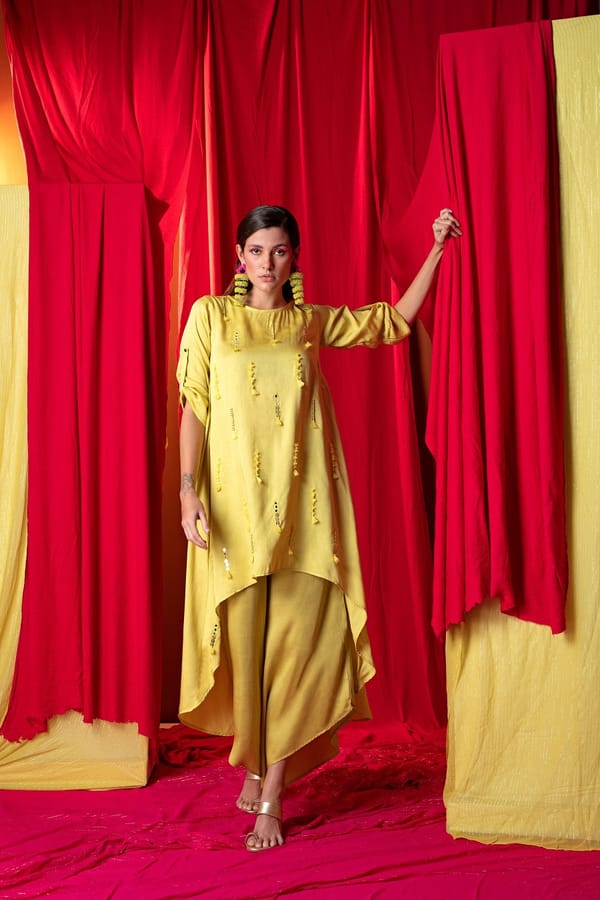 Lime Green High-Low Tunic and Palazzo Co-ord Set — EnEch