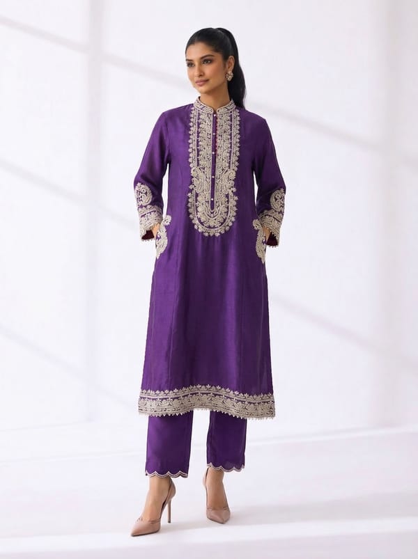 Aadirah - Embroidered Kurta Set With Side Pockets — Sheetal Batra