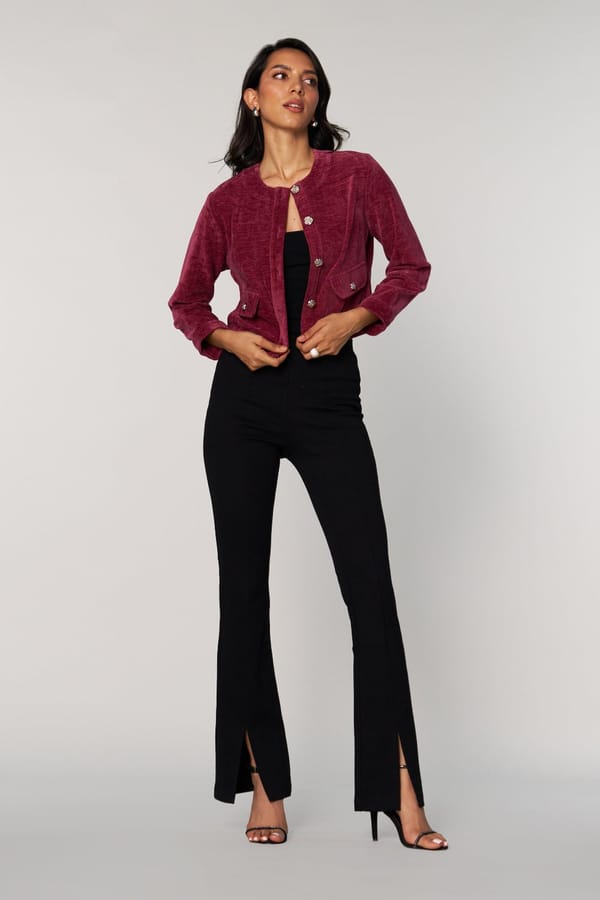 Pink Cropped Corduroy Jacket with Statement Buttons — Style Island