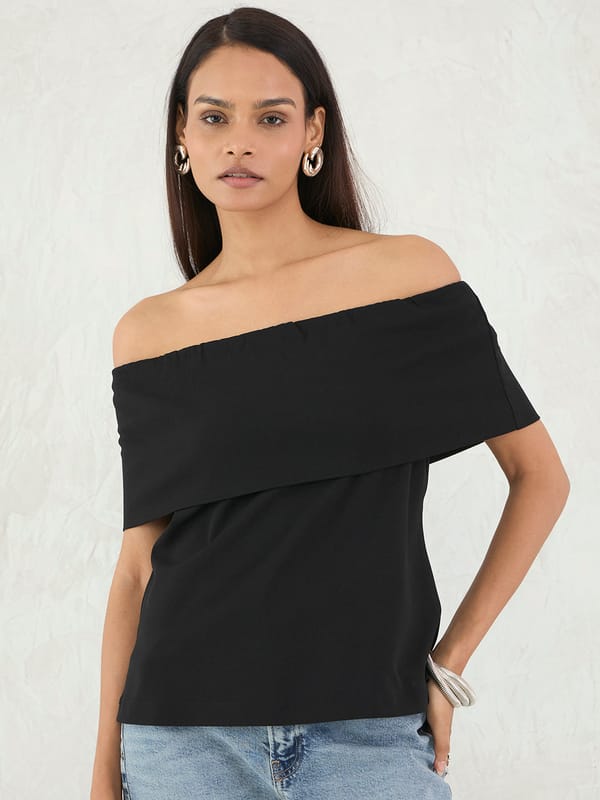 Black Off Shoulder Detail Top — Femmella