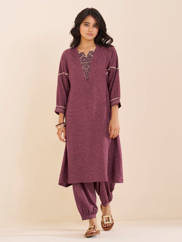 Classic Wine Straight Kurta Set with Coordinated — Truly SMA