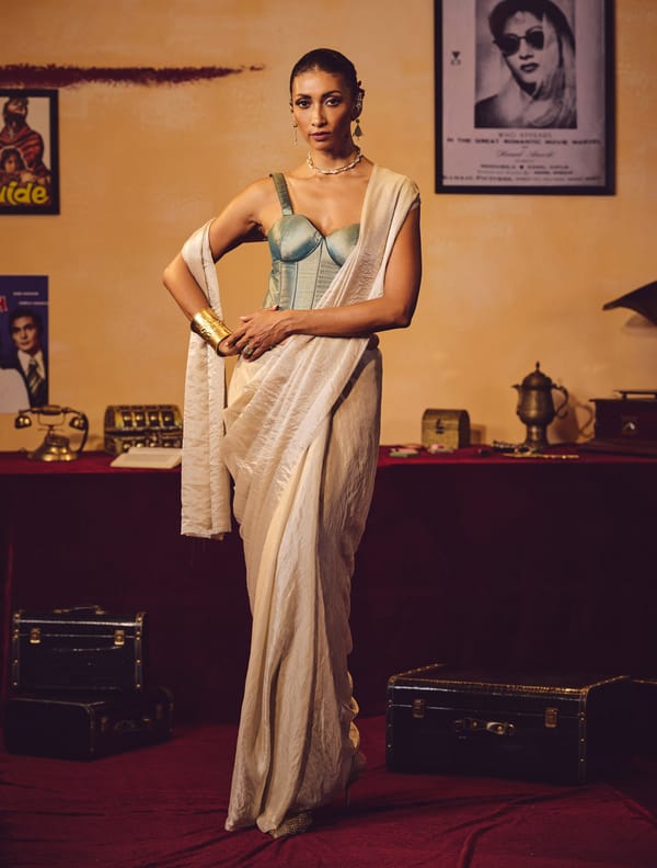 Silver Tissue Saree With Unstitched Blouse — Truebrowns