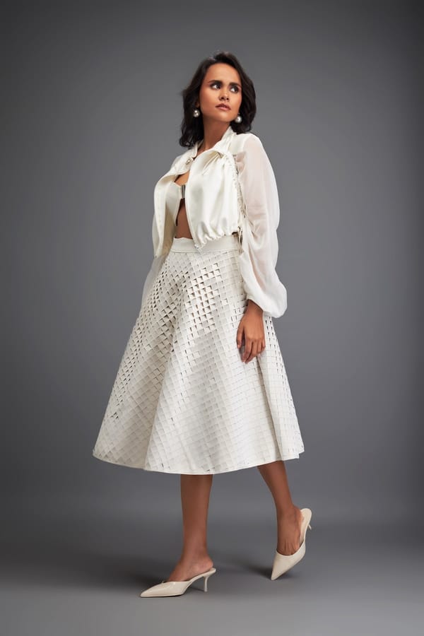 3D Textured A-Line Skirt with Grid Pattern — Deepika Arora