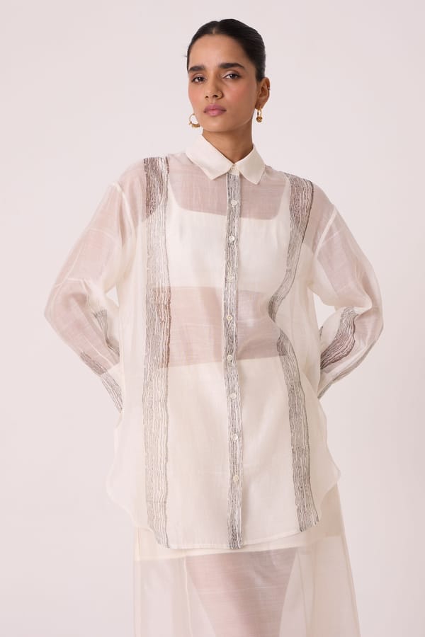 Tori Off White Hand Printed Shirt — The Summer House