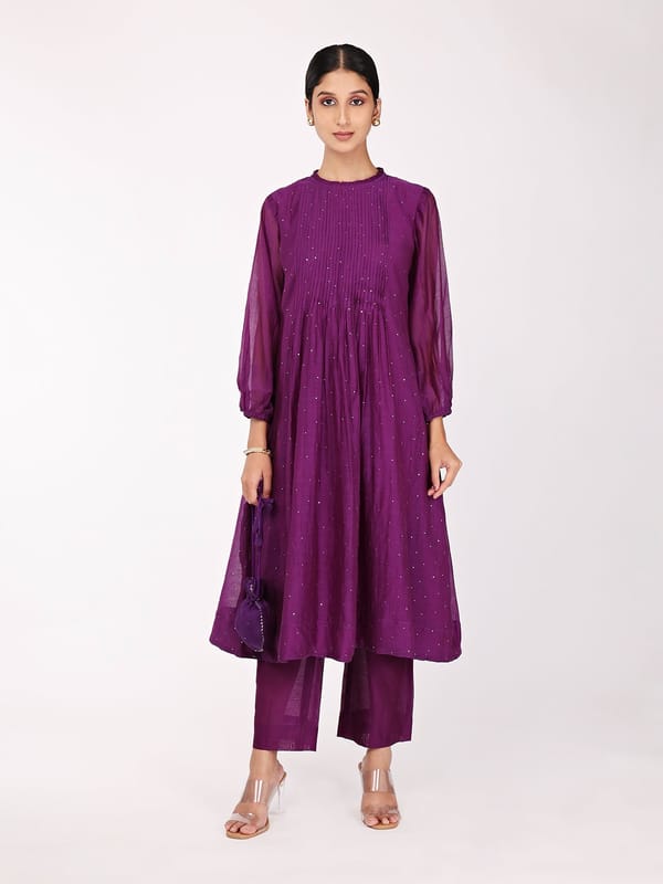 Plum Chand Pleated Kurta Set — KOMAL SHAH