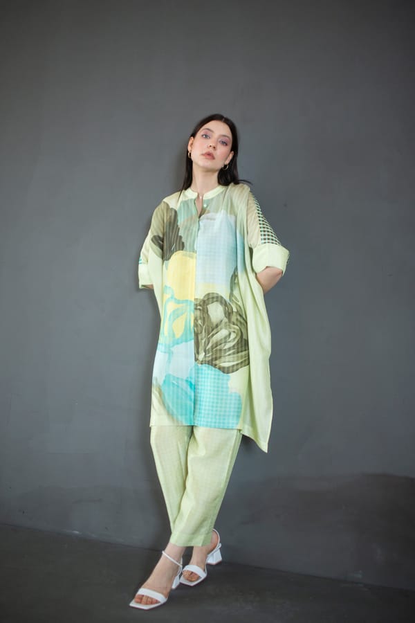 Light Green Asymmetric Kurta Set — CLOS