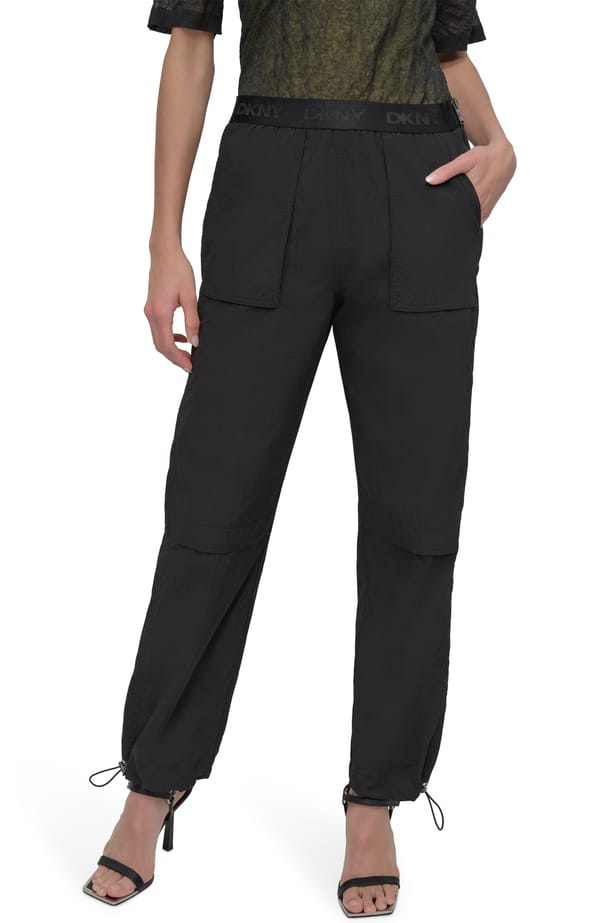 Black High-Rise Nylon Utility Straight-Leg Trousers — DKNY