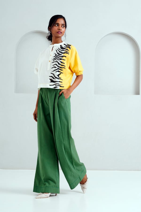 White and Pine Green Colorblock Co-ord Set — Madder Much