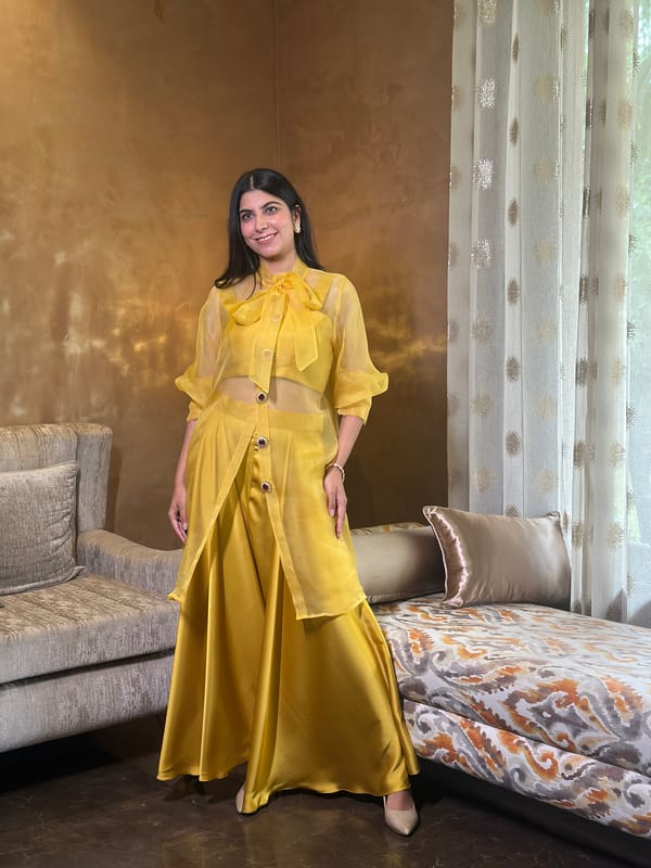 Mustard Yellow Organza Shirt and Sharara Co-ord Set — The Grey Dot