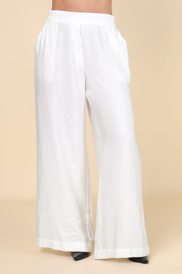 White Wide-Leg Pull-On Trousers with Side Pockets — ACRE