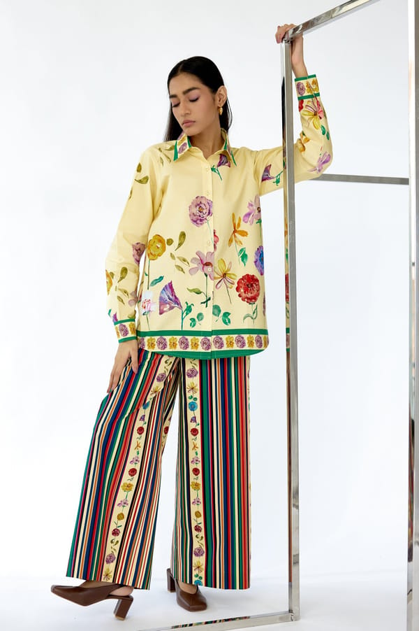 Yellow Floral Shirt and Striped Wide-Leg Co-ord Set — THE FINICKY COLORIST