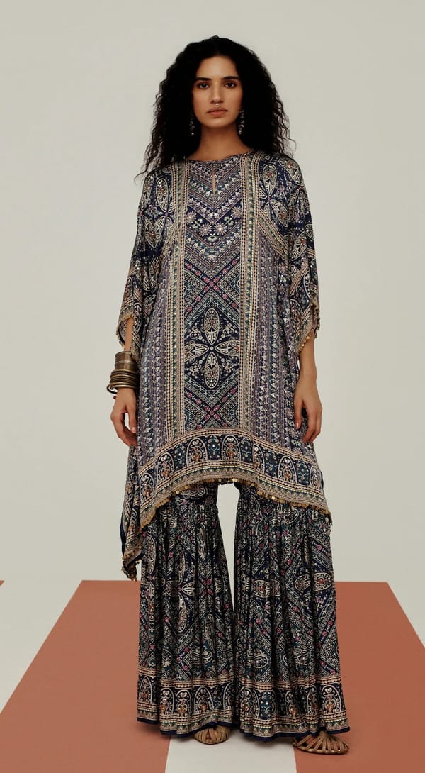 Satin Embroidered Kaftan Co-Ord Set — Basanti Kapde aur Koffee