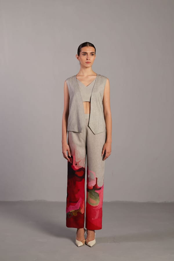 Diffuse Crimson Red & Grey Jacket Set — CLOS