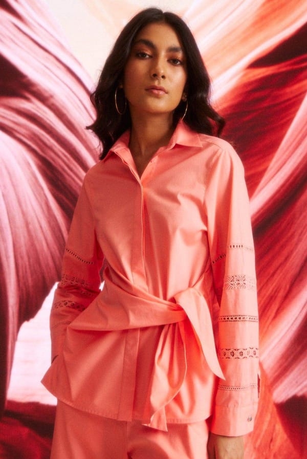 Pastel Pink Cotton Poplin Side-Tie Shirt — Dash and Dot