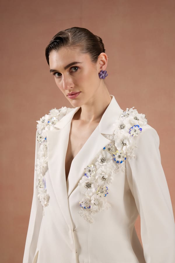 Ivory Embellished Blazer Set — Label IRIS