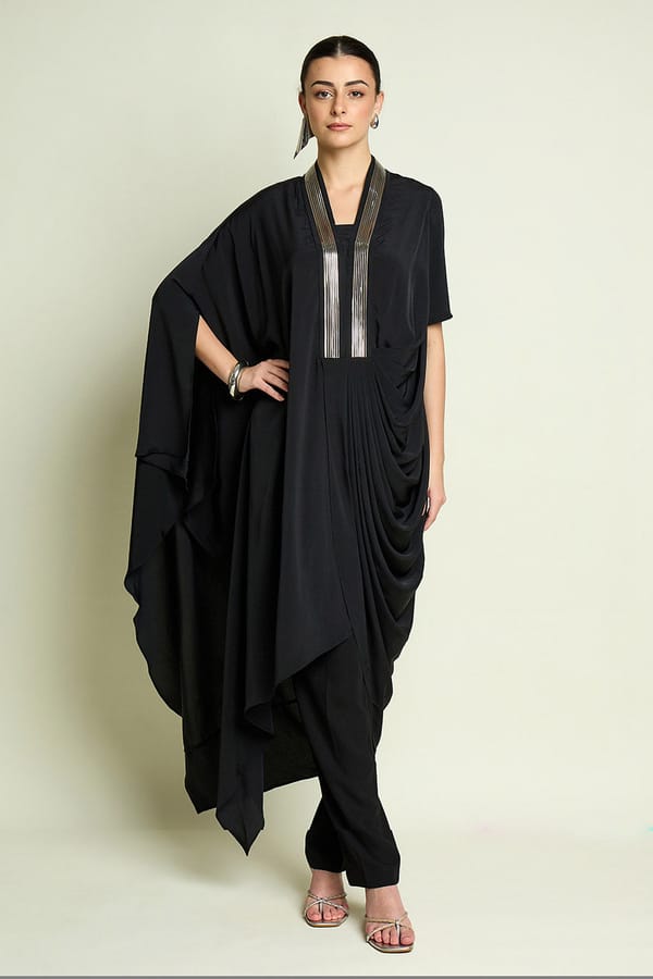 Noir Draped Tunic Set — Aakaar
