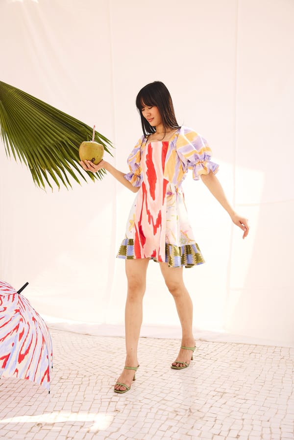 Multicolor Abstract Print Square Neck A-Line Mini Dress — Zip by Payal Zinal