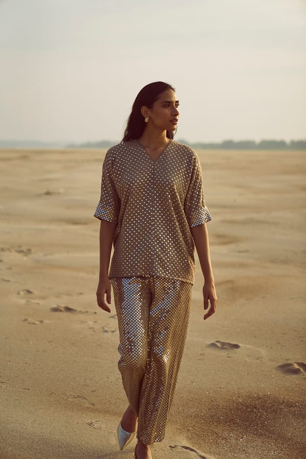 Grey Mirror Sequin Straight-Leg Party Trousers — Dash and Dot