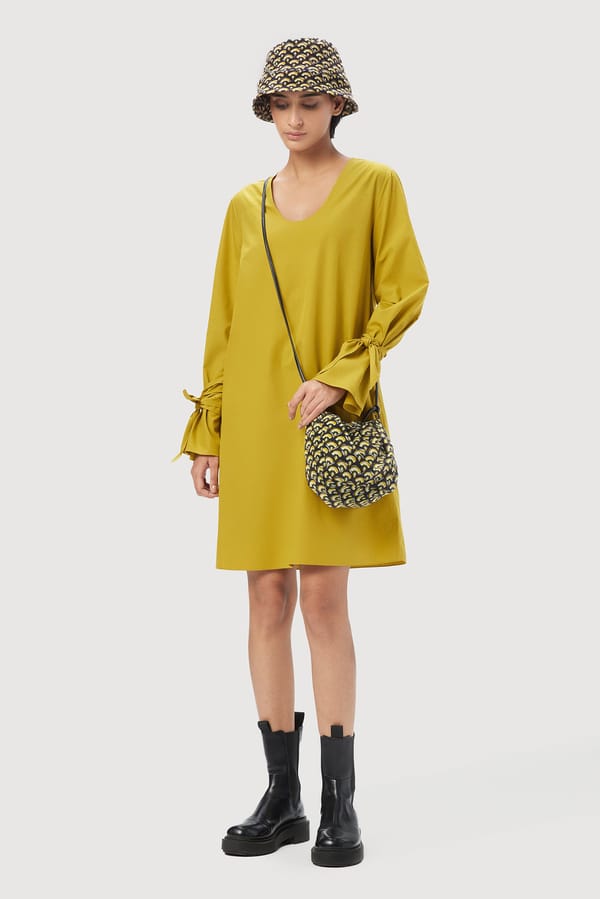 Wine A-Line Knee-Length Dress with Tie-Up Cuffs — Genes Lecoanet Hemant