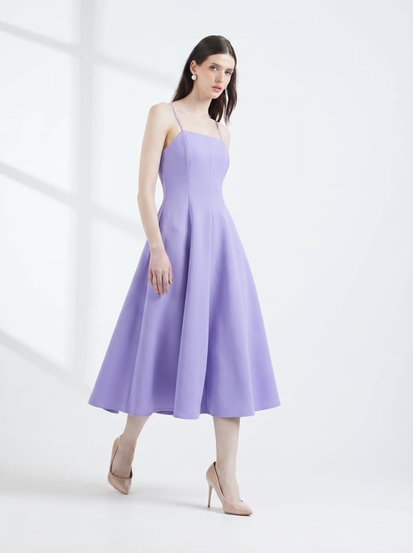 Lavender Neoprene Fit and Flare Midi Dress — OZEQO
