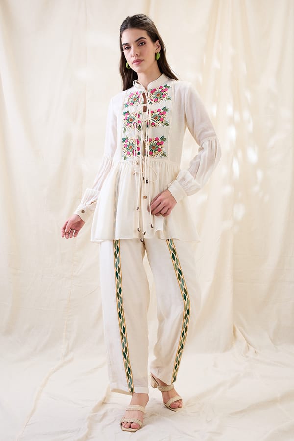 Gulzaar Appliqued Peplum Top With Palazzos — SOUP by Sougat Paul