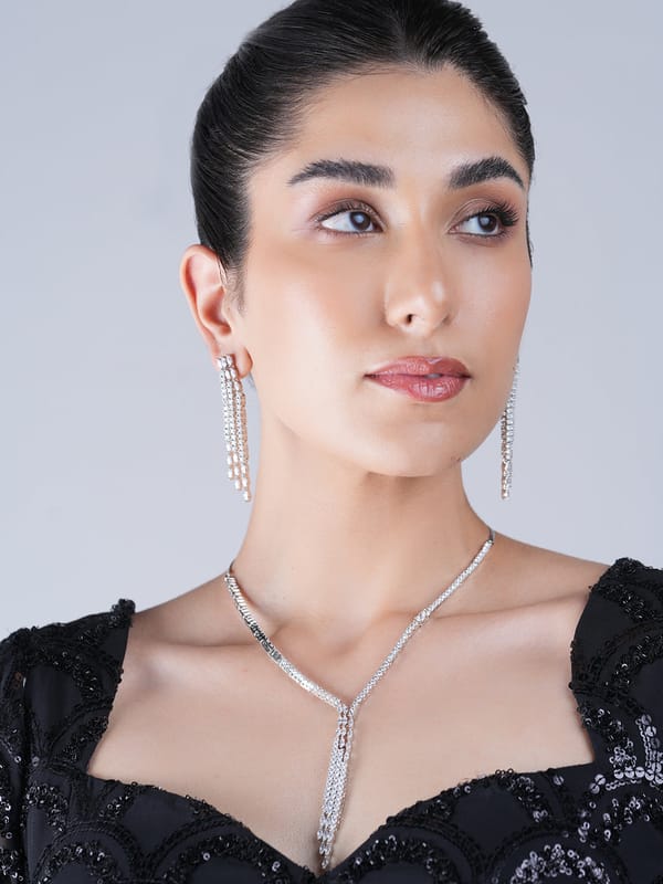 Sleek Designer Silver AD Necklace Set — Cao Jewellery