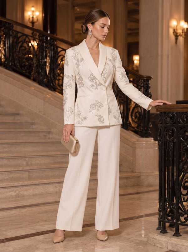 Embellished Blazer And Wide-Leg Trouser Set — Caran