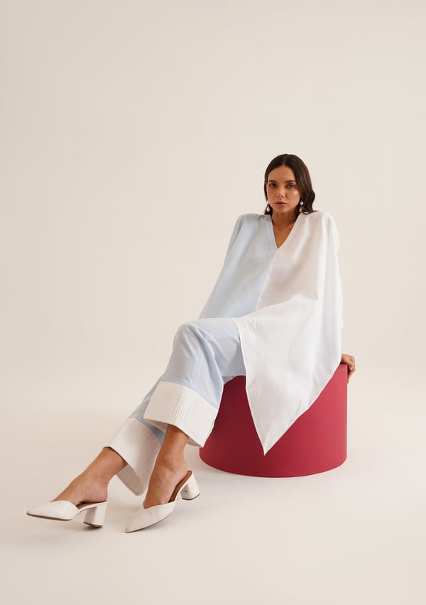 Blue and White Kaftan Top and Trouser Co-ord Set — AMOSHI