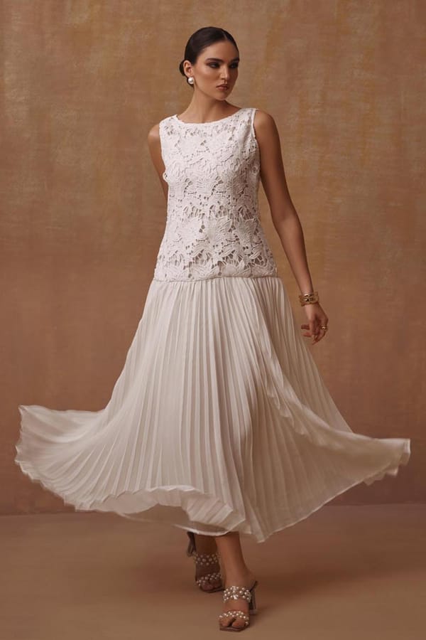 White Lace Bodice Pleated Maxi Dress — BOHO-CHIC
