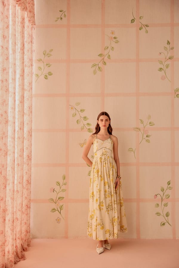 Butter Yellow Floral Sweetheart Maxi Dress — Sage by Mala