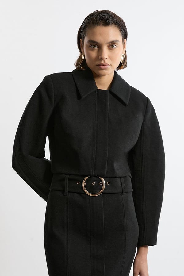 Black Cropped Trench Jacket with Collar — KAREN MILLEN